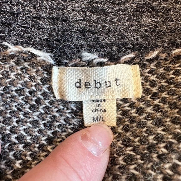 Debut Sweater Long Open Cardigan Boho Geometric Gray White Taupe Size M/L #C8023 - Picture 2 of 10